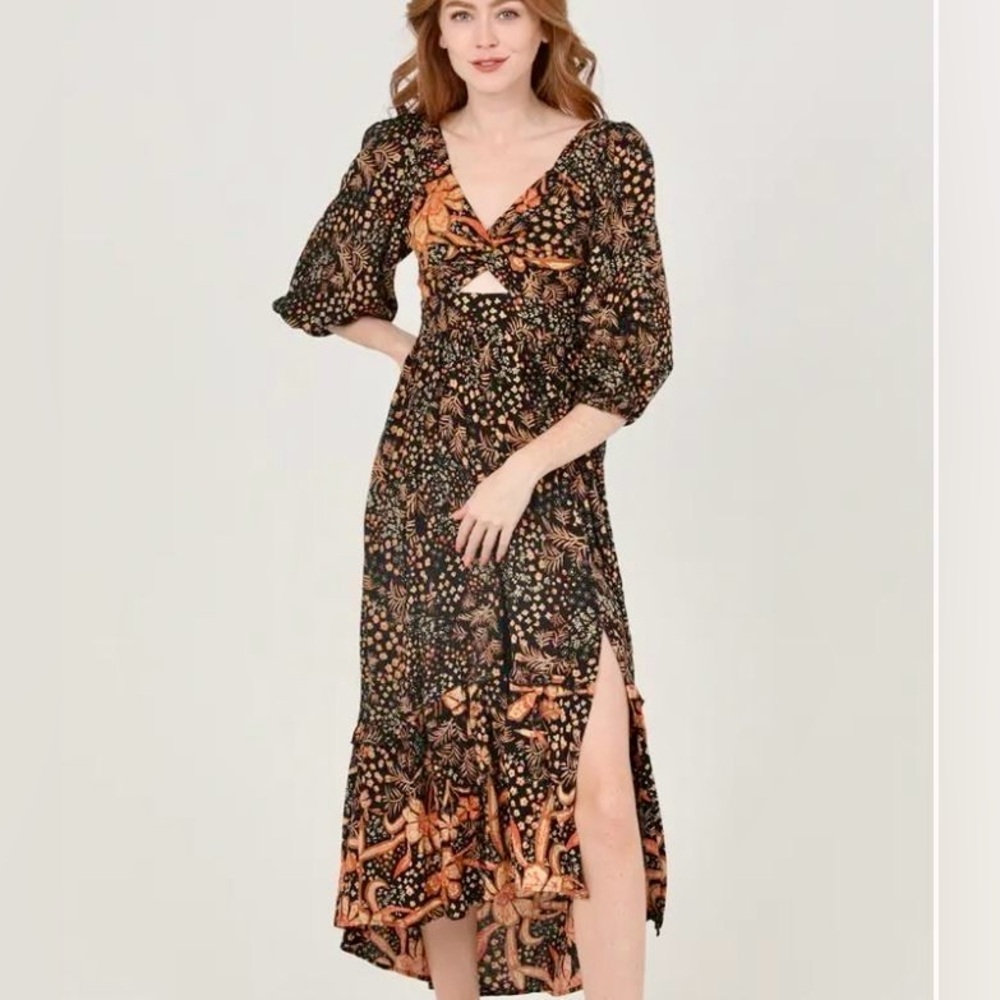 NWOT Angie Boho Floral Puff Sleeve Maxi Dress - Size M